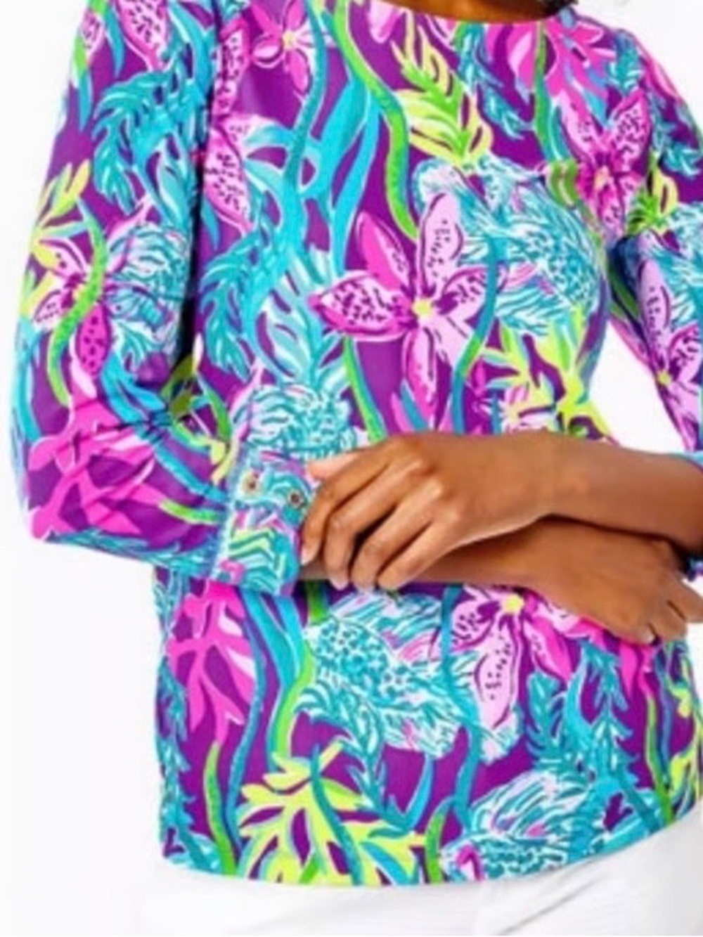 EUC LILLY PULITZER Everlyn UPF 50+ Chilly Lilly Top, Size Large
